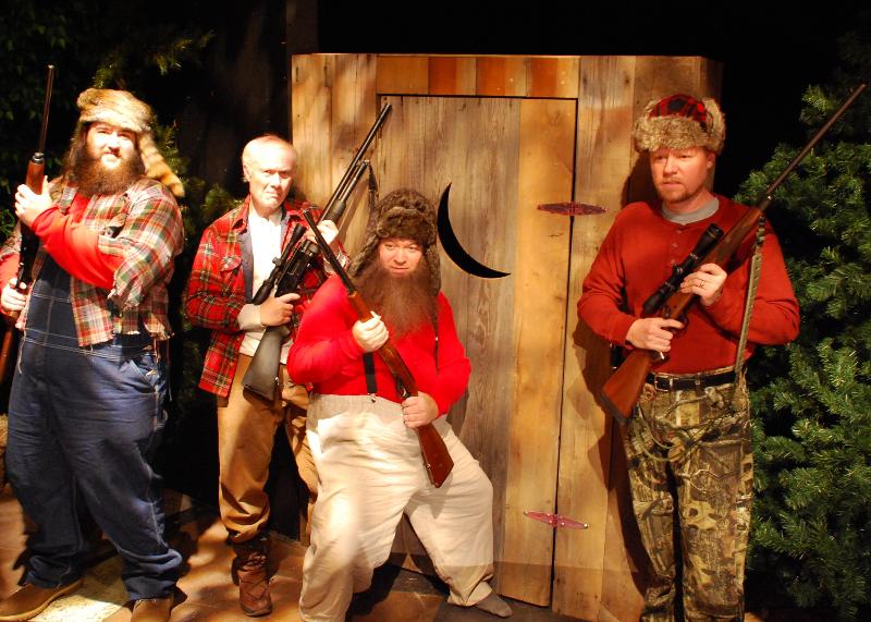 From left, Stefan U.G. LeBlanc, Ken Ganza, Tim Staggs, and Joe Siefker in a scene from the Buck Creek Players production of Jeff Daniels' deer hunting comedy, “Escanaba in da Moonlight.” 