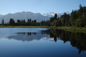 The Southern Alps reflected in Lake Matheson.