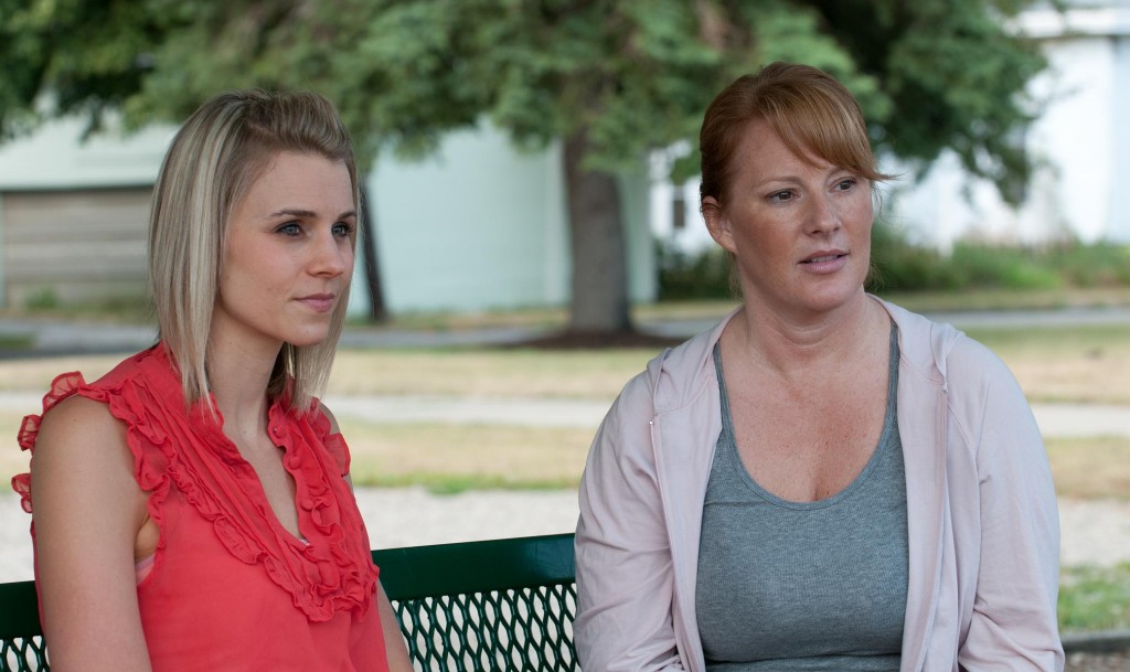 From left, Liz Collar (April) and Melissa Chapman (Carol) during a scene filmed in Carmel’s West Park. (Submitted photo)