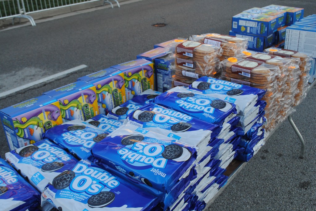 The runner recovery area just past the finish line was filled with cookies, drinks, fruit and more for runners to grab after completing the 26.2 mile run.