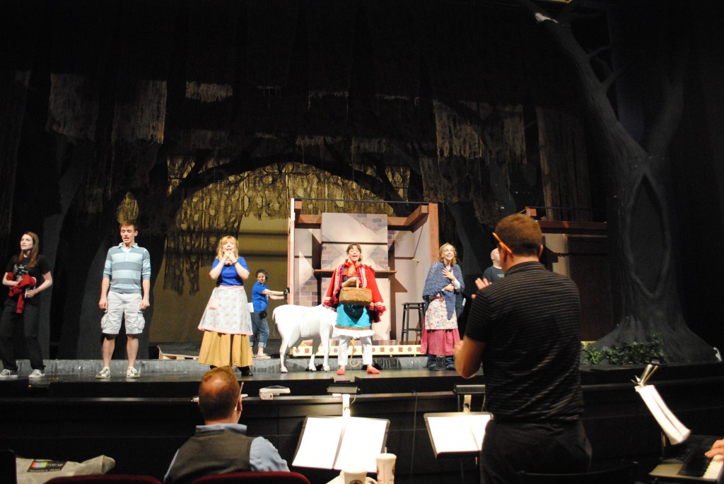 The cast takes part in the show’s first on-stage run-through a day after the set was loaded on stage. At this point, lighting, sound and costumes are still being created and tweaked.