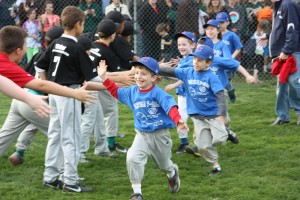 T-ball Players Celebrate with the Little Leaguers