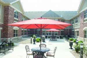 Allisonville Meadows Assisted Living Apartments includes outdoor courtyards.