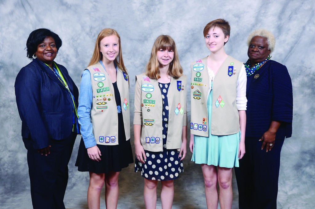 From left: Girl Scouts of Central Indiana Board Chairman Crystal Livers-Powers, Girl Scouts Sara Zaloudek, Kailey Sherman and Talia Broekers and GSCI CEO Deborah Hearn Smith. The three Girl Scouts from Troop 1462 in Westfield all earned the Silver Award. (Submitted photo)