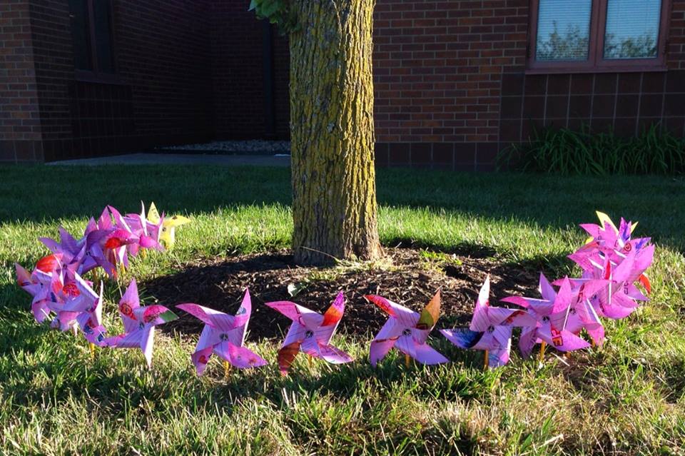 Lantern Road Elementary School artists in grades kindergarten through fourth, along with staff and parents, created pinwheels of all designs as part of the creation process for the seventh international art and literacy project, Pinwheels for Peace (Submitted photo).