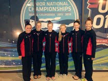 Top swimmers attended the Junior National Championship in Irvine, Calif. From left to right: Lizzy Pfeifer, Emily Moser, Lauren Edelman, Maggie Jahns, Abbey Schneider and Lauryn Parrish. (Submitted Photo.)