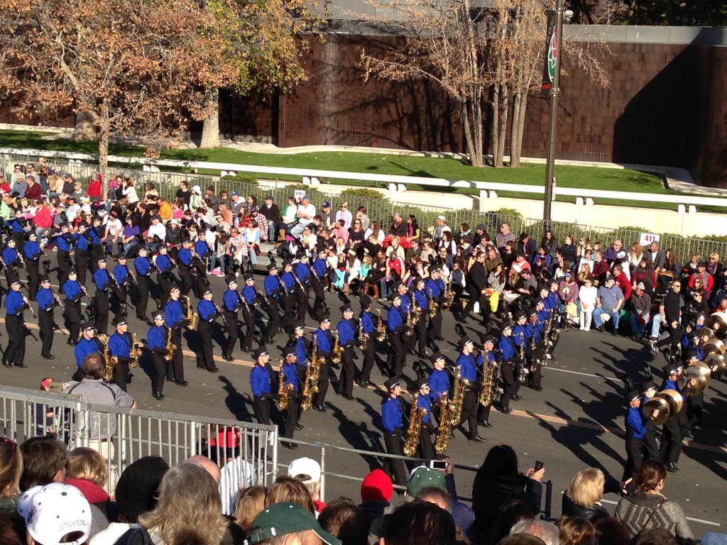 The saxophone section of the Carmel Marching Band during the Rose Parade in Pasadena, Calif., on Jan. 1.