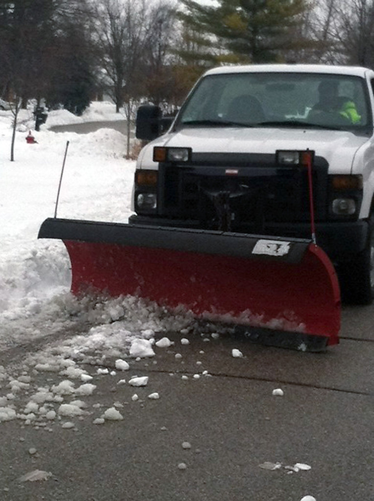 A Westfield plow clears a residential street. Plows went through neighborhoods three times to clear snow, ice and slush from the winter storm on Jan. 6 through 8. (Submitted photo)