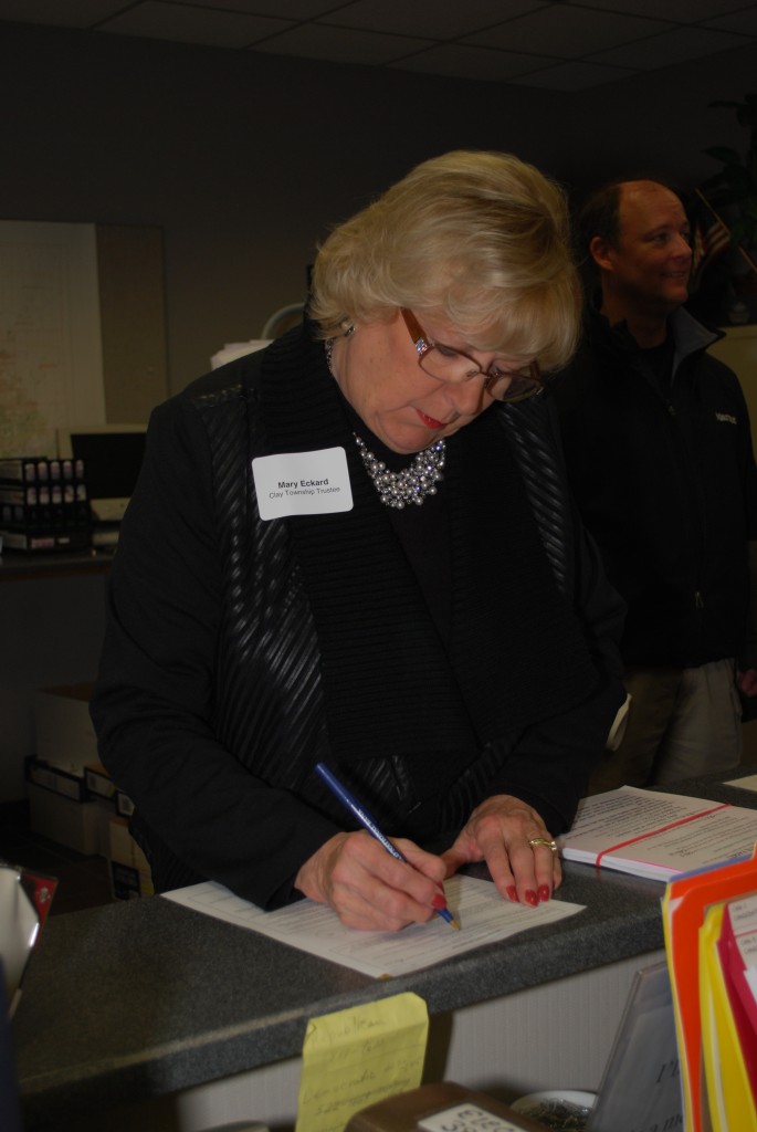 Clay Township Board member Mary Eckard files to run for office at the County Courthouse. (Staff photo) 
