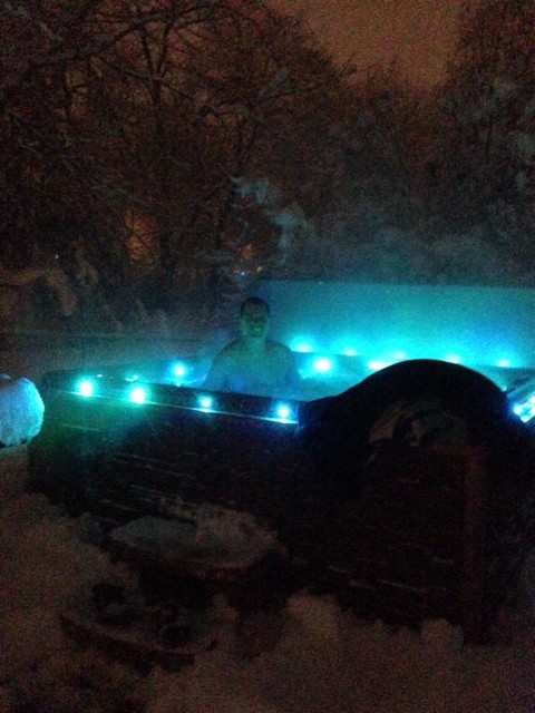 Here's how Carmel resident Jamie Gish was able to withstand the elements - in a hot tub.