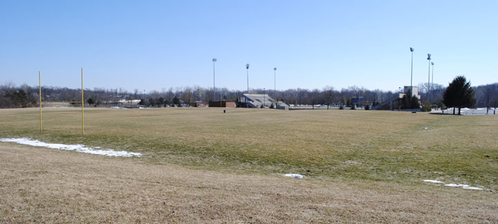 The two practice fields north of the Carmel High School football stadium, the stadium field and the adjoining Murray Field soccer stadium will all get new synthetic field turf before the fall sports season begins. (Staff photo)
