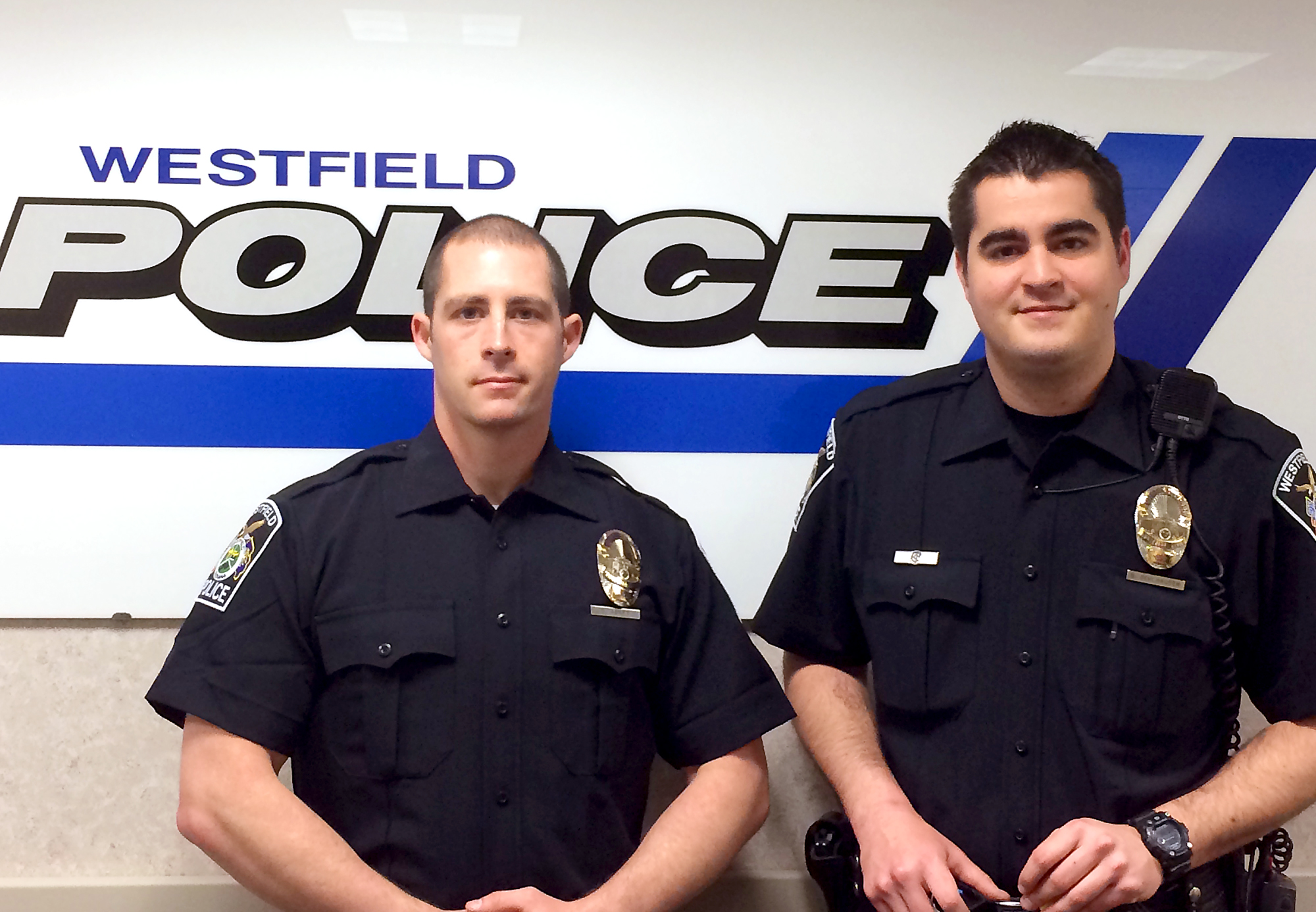 Westfield’s newest police officers, Dewey Abney, left, and Brandon Gehlhausen, increase the forc- es’ size to 42 officers. (Submitted photo)