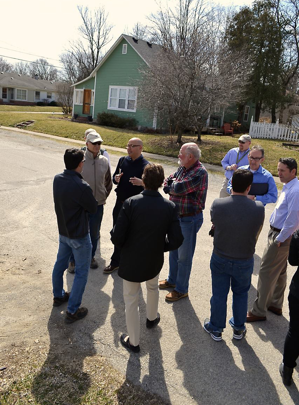 ity officials and members of the Grand Junction Task Group toured the Grand Junction Plaza area April 1 with David Rubin of Land Collective. (Submitted photo)