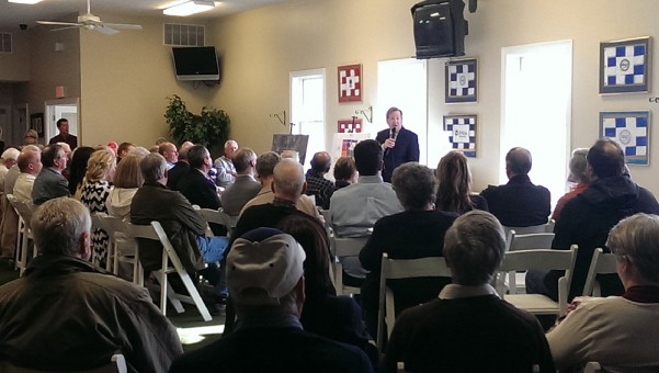 Carmel Mayor Jim Brainard addressed the crowd at Prairie View Golf Club on April 16.