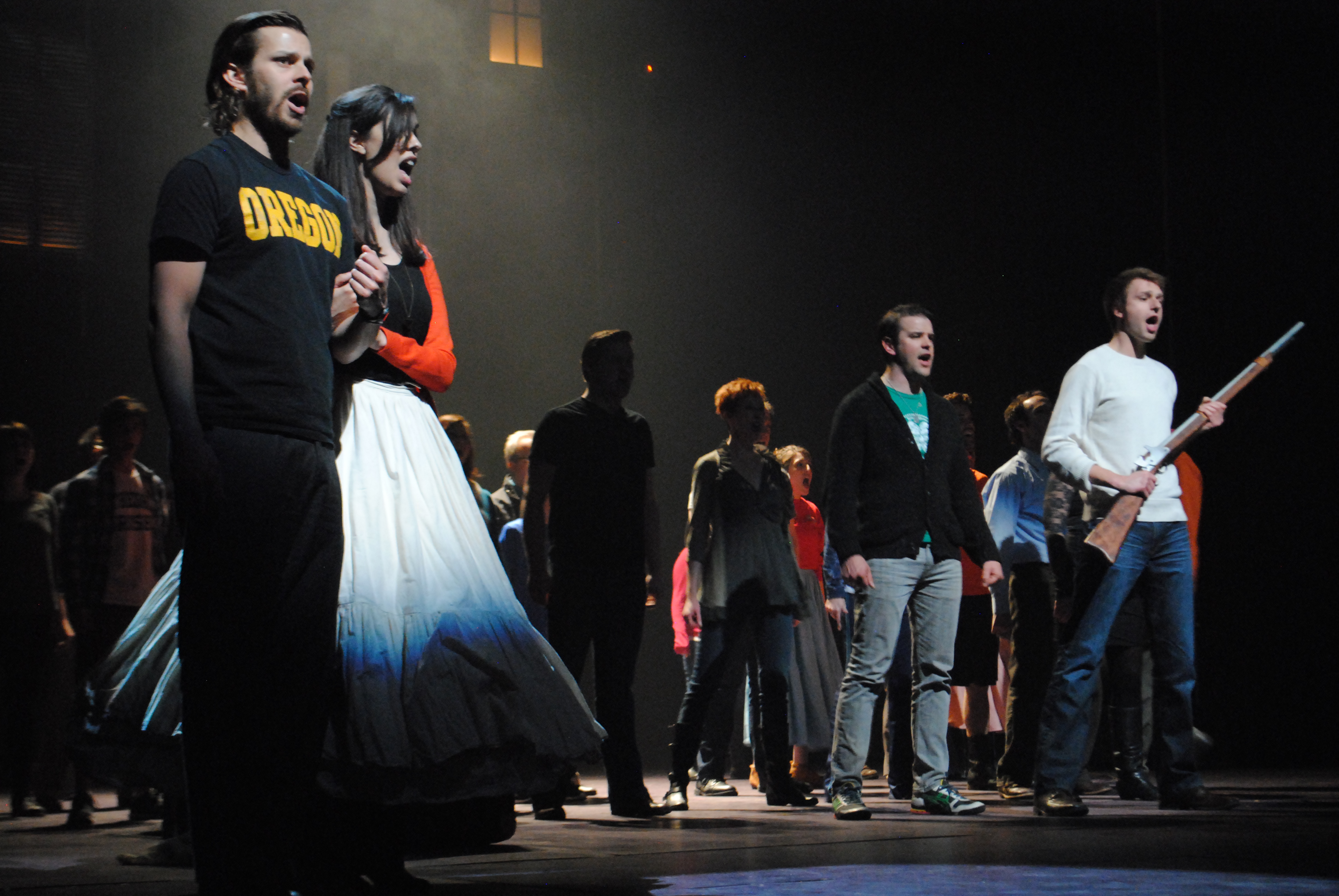 Civic Theatre actors rehearse for their performance of “Les Miserables.” (Staff photo)