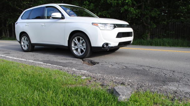 Carmel has so few potholes it can count them, including this one on Main Street east of Gray Road. (Staff photo)