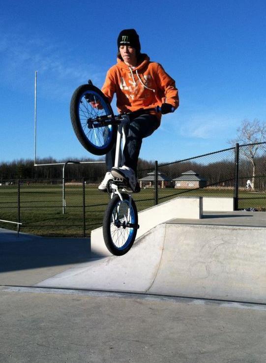 Anthony Cannon rides his BMX-style bike. Last week, the Zionsville Board of Parks and Recreation heard Cannon’s plea to allow bikes on the skate park. (Submitted photos) 