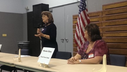 County Clerk candidates, from left, Tammy Baitz and Rhonda Gary discussed there vision for managing the clerk’s office. (Staff photo)