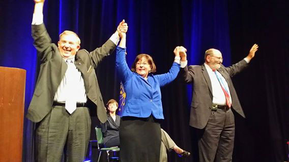 The Indiana Democratic Party recently selected its candidates for the three statewide offices in November’s election. From left, Mike Boland, State Treasurer candidate; Beth White, Secretary of State candidate; Mike Claytor, Auditor of State candidate. (Submitted photo)