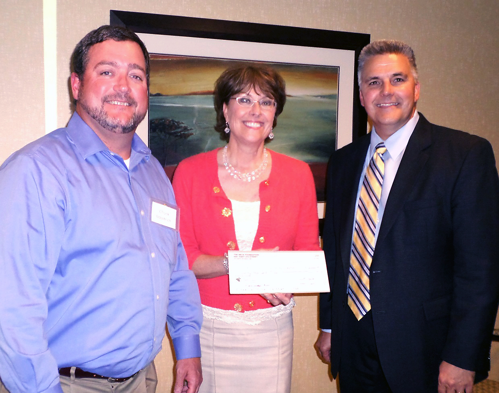 From left: Chuck Goodrich, Riverview Health Foundation board of directors chairman; Trish Oman, Riverview Health Foundation executive director; and Bruce Kettler, Beck’s Hybrids director of public relations. The Beck Foundation presented a check for $20,000 to assist with the purchase of a new large-bore MRI. (Submitted photo)