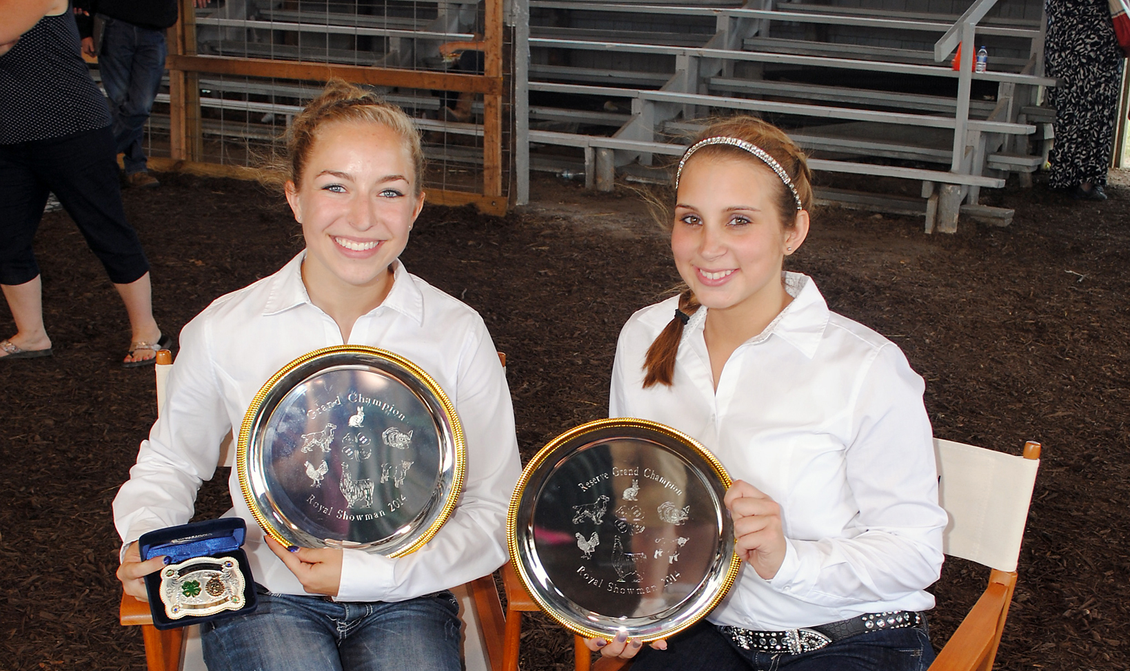 From left: Hannah Allaben of Fishers and Victoria Comin of Noblesville won champion and reserve champion respectively in the annual Royal Showmanship contest on July 21. (Photo by Robert Herrington)