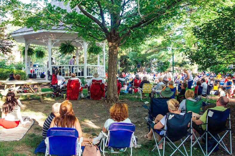 The Wade Baker Jazz Trio performs in front of a live audience in downtown Zionsville's Lincoln Park on July 2.