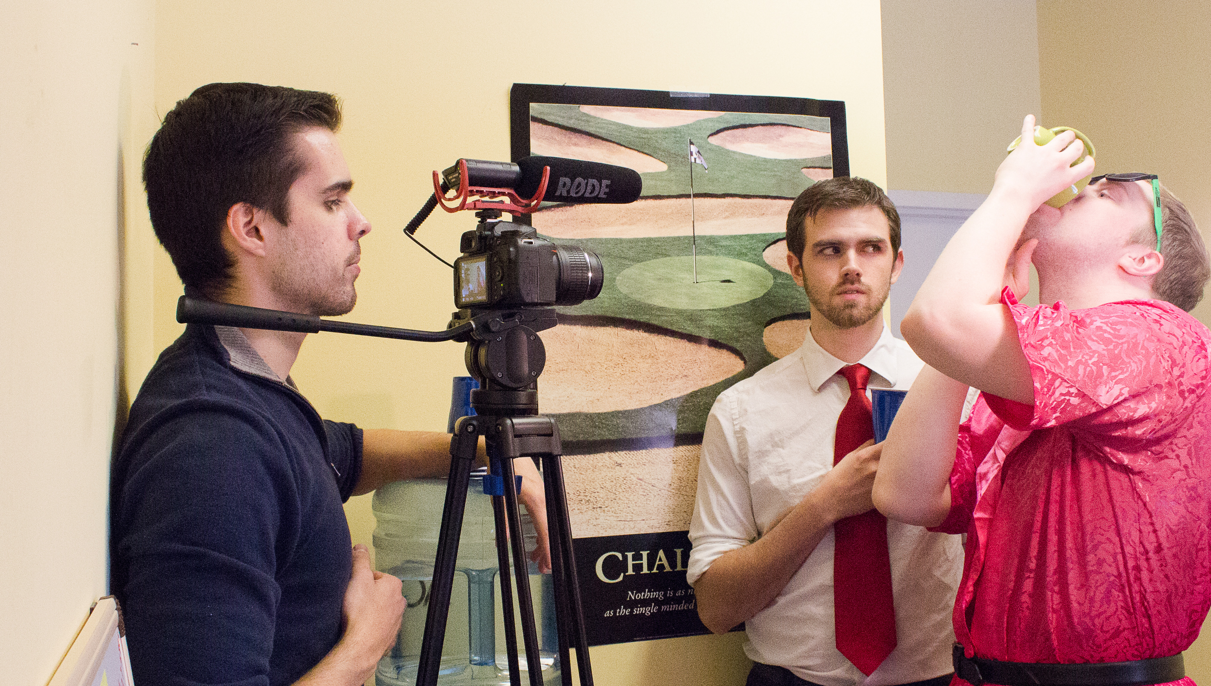 From left: Henry Yeager, Collin Stroup and Caolan Breen shoot a short film for YouTube. (Submitted photo)