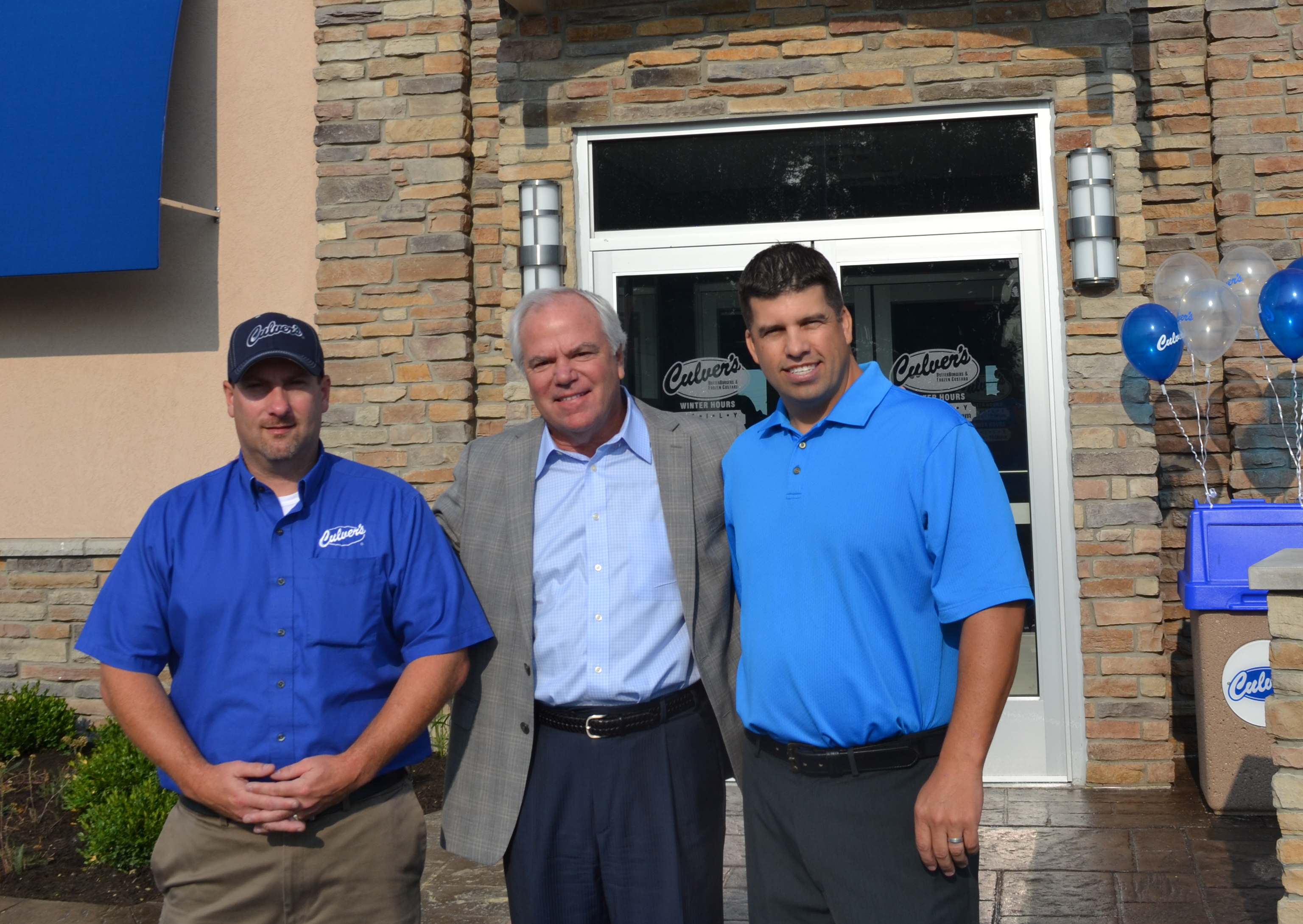 Craig Culver, (center) founder and CEO of Culvers with Neil Miller (left) and Jeff Meyer, co-owners of the new location on Olio Road in Fishers. (Photo by Ann Craig-Cinnamon)
