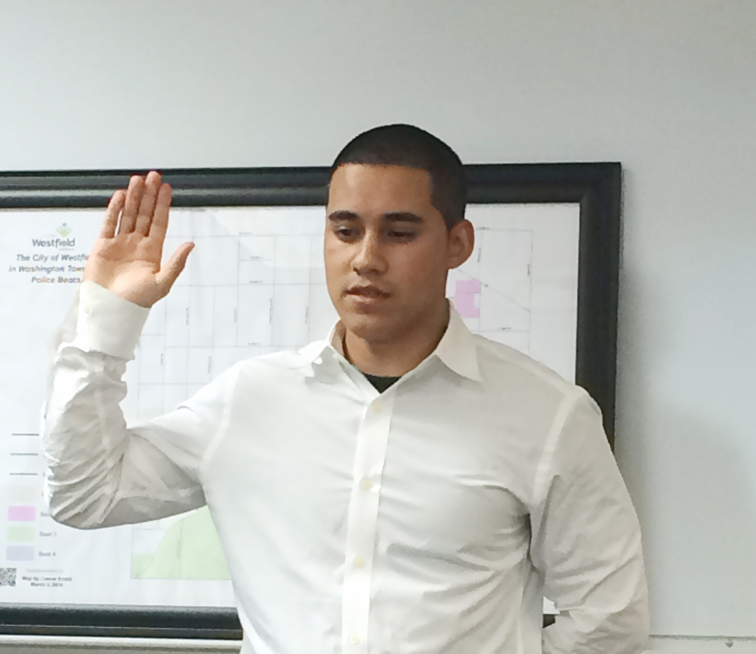 Officer Elias Rebollar was sworn into the Westfield Police Dept. on July 23. (Submitted photo)