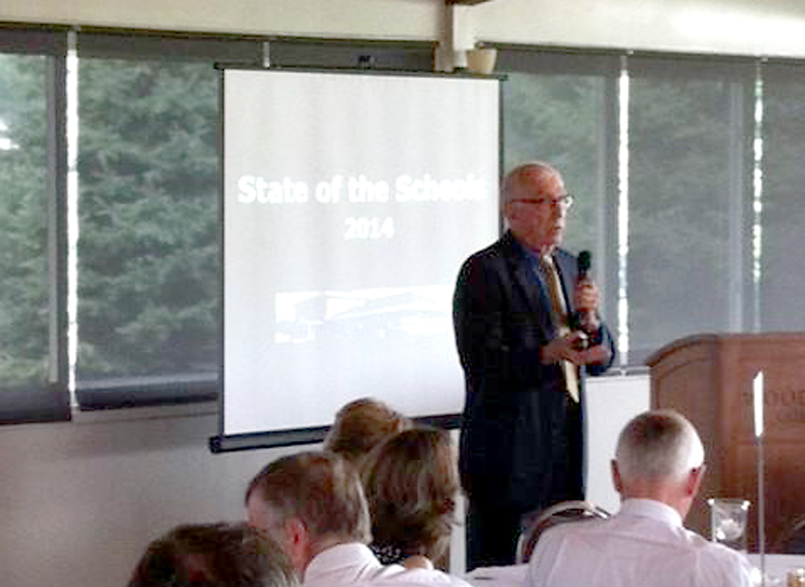 Supt. Dr. Mark Keen delivers his annual “State of the Schools” speech to the Westfield Chamber of Commerce on Aug. 21. (Submitted photo)
