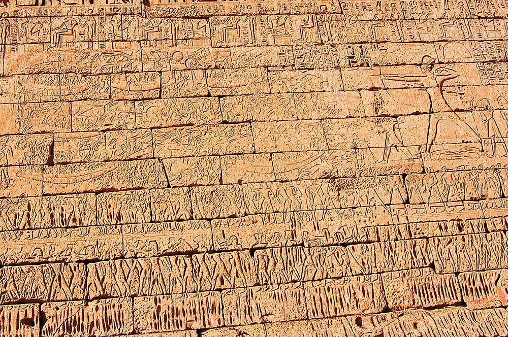 Wall at Medinet Habu Showing Ramses III Battling the Sea People (Photo by Don Knebel)