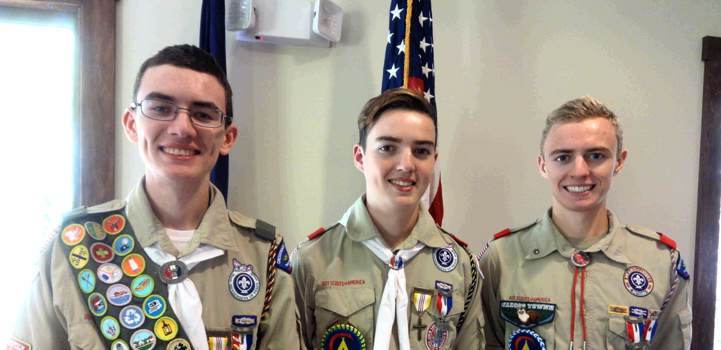(From left) Michelle Carroll’s sons Sean, 19, Robert, 17, and Michael, 14, of Carmel, have reached the Eagle Scout status. (Submitted photo)