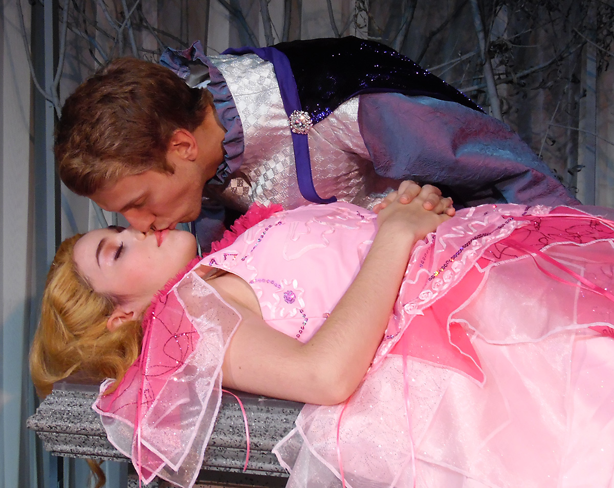 Sleeping Beauty played by Mariana Weisler is about to be awakened by the kiss of a prince played by Jordan Moody in Beef & Boards Dinner Theatre’s production of “Sleeping Beauty,” now on stage through Nov. 15. The one-hour performances take place on Fridays and Saturdays and include juice and a snack, plus children are able to meet the cast after the show. (Submitted photo)