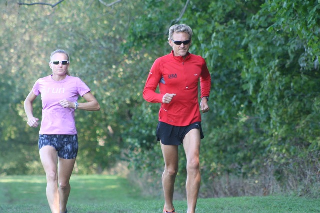 Tim Mylin, right, a teacher at Carmel High School, and Lucie Mays-Sulewski, of Westfield, train for the Nov. 8 race through Carmel. Hundreds of runners will be visiting Carmel for the race, and are seeking homes to stay in upon their arrival. (Submitted photo) 