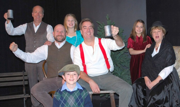 Cast members for Carmel Theatre Company’s “A Child’s Christmas in Wales” include: back row, from left, Kurt Pantzer and Bella Doss; middle row, Will Doss, David Ballard, Ellen Gardner and June McCarty Clair; kneeling, Dalyn Stewart. (Submitted photo) 