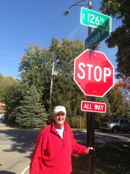 Slick Leonard with the offending stop sign. (Photo by Adam Aasen)