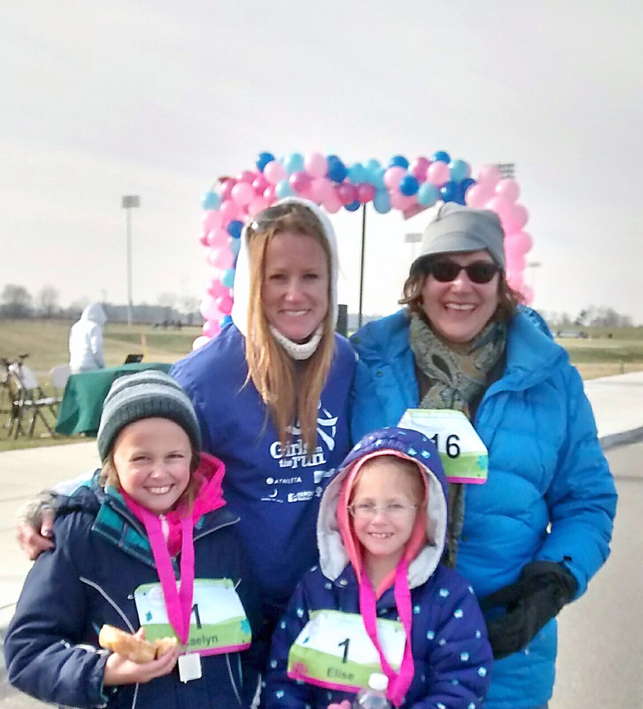 Angela Smitherman, left, and Phyllis Hughes are joined by Girls on the Run participants Caelyn, left, and Elisa at the Nov. 15 event at Grand Park Sports Complex. (Submitted photo)