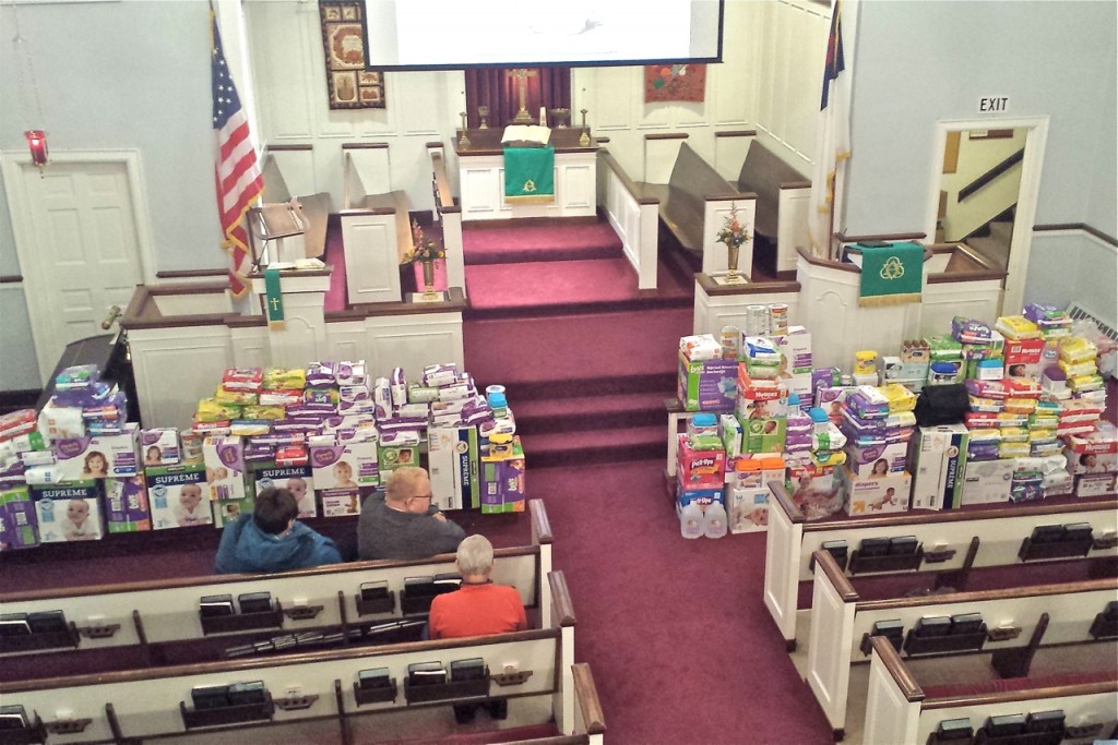 More than 10,000 diapers and 28 containers of formula were donated to the local Methodist churches, an effort to help single moms of Boone County. (Submitted photo)