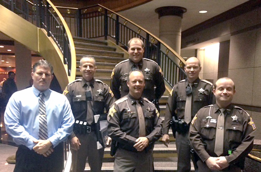From left, bottom row: Lt. Tom Logan, Sheriff Mark Bowen and Deputy David Needham; middle row: Deputy John Cline and Deputy Nate Biddle; and top row: Deputy Kevin Crask. (Submitted photo) 