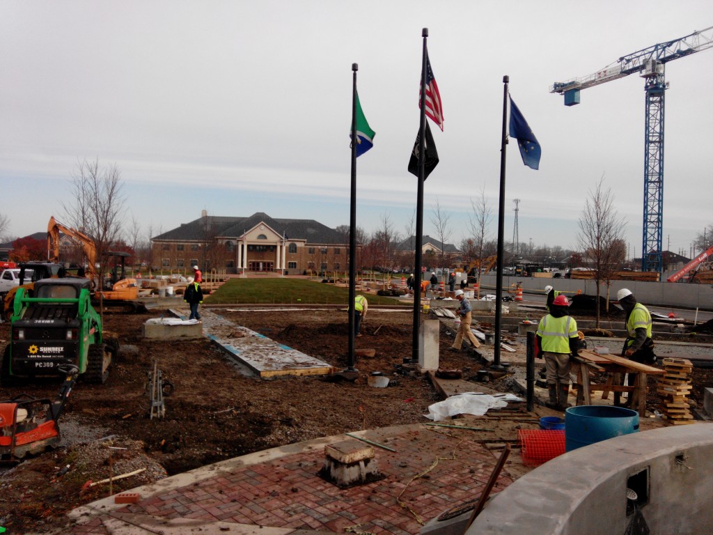 Central Green, which encompasses the green space from 116th Street to Fishers Town Hall, will be completed by early December and will include benches, plantings and a fountain. (Photo by John Cinnamon)