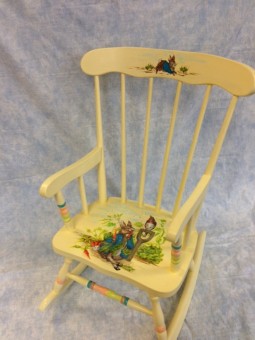 The bunny- themed rocking chair was done by Fran Prince, of Carmel. The “Frozen” themed chair was created by Zionsville artist Terry Gocking. (Submitted photos)