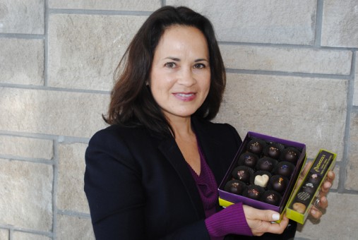 Joann Hofer displays her award-winning chocolates. (Photo by Mark Ambrogi)