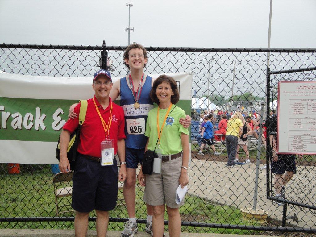 (From left) Tom, Matt and Deb Easterday during a Special Olypmics in Boone Co. track meet. The family has been involved with the Special Olympics for several years. (Submitted photos)