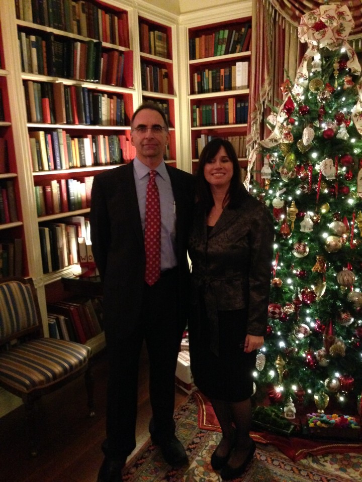 Jenny and Howard Levitin at the reception in the White House library. "I worked on the tree behind and the garland around the mantle in that room," Jenny said. (Submitted photo)