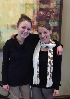 Katrina Scott (right) and Courtney Tolley (left) enjoying the end of their workday at The Village on Springmill.