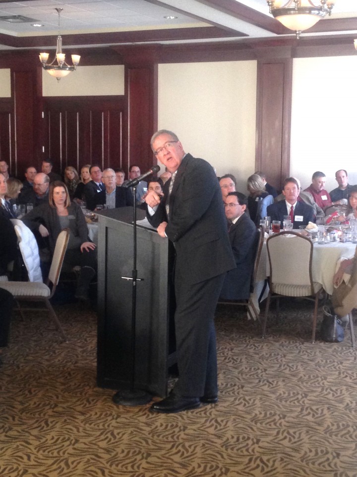 Michael J. Hicks at the January chamber luncheon. (Photo by Adam Aasen)
