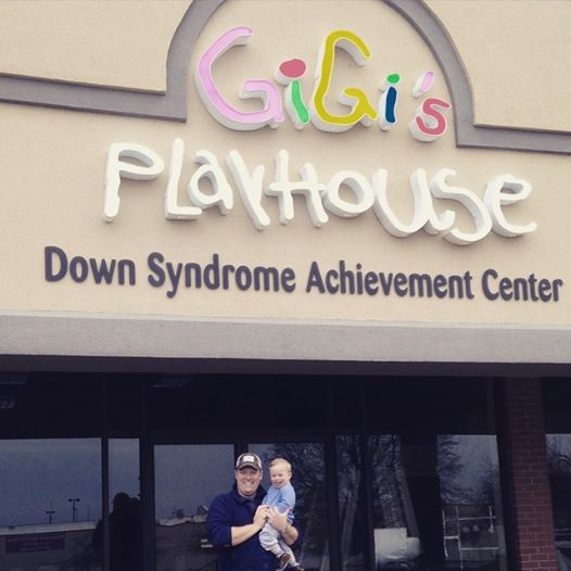 Mitch Peck and Nolan Peck in front of Gigi’s Playhouse Down Syndrome Achievement Center. (Submitted photo)