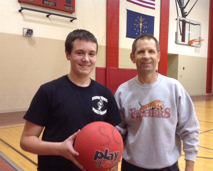 Ethan Hale-Pate (left) and club sponsor Lee Banitt before a recent Dodgeball Club session (Submitted photo)