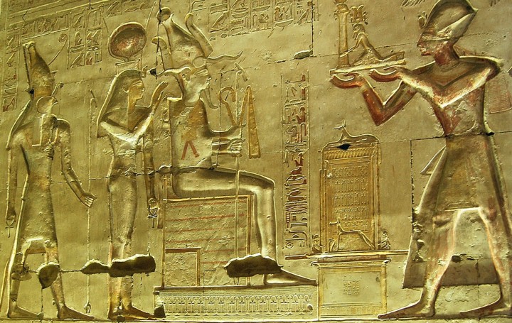 Pharaoh Ramses II with Horus, Isis and Osiris at Abydos. (Photo by Don Knebel)