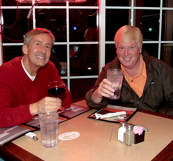 Geist-area residents Ed Payntor and Randy Frieling enjoy a night at Eddy’s (Photo by Heidi Schmidt)